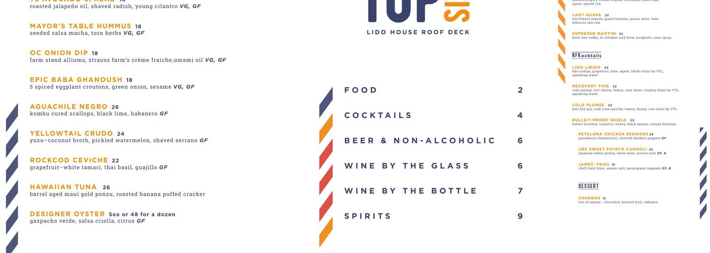 Topside Roof Deck Menu