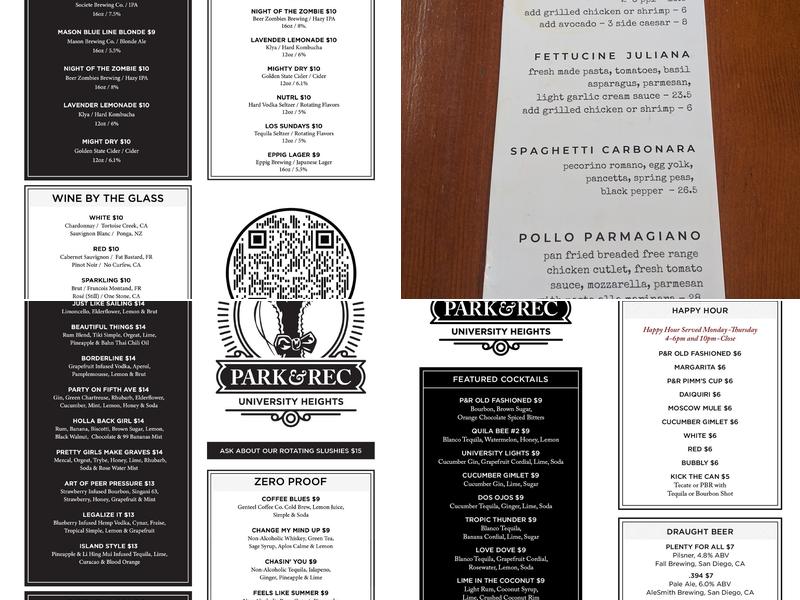 Park & Rec Menu