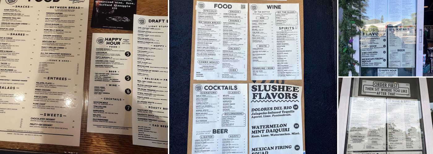 Fernside Menu