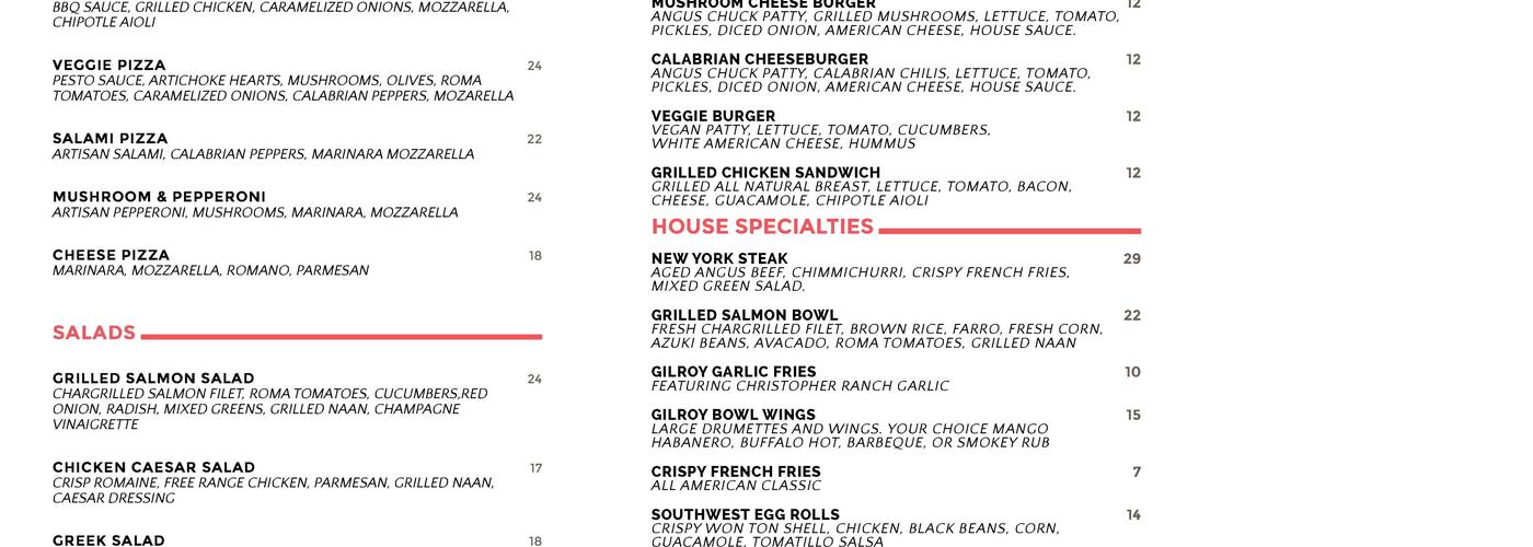 Gilroy Bowl Menu