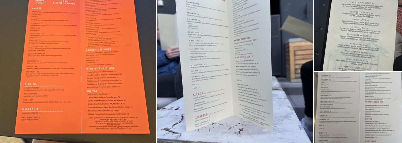 High Bar Menu