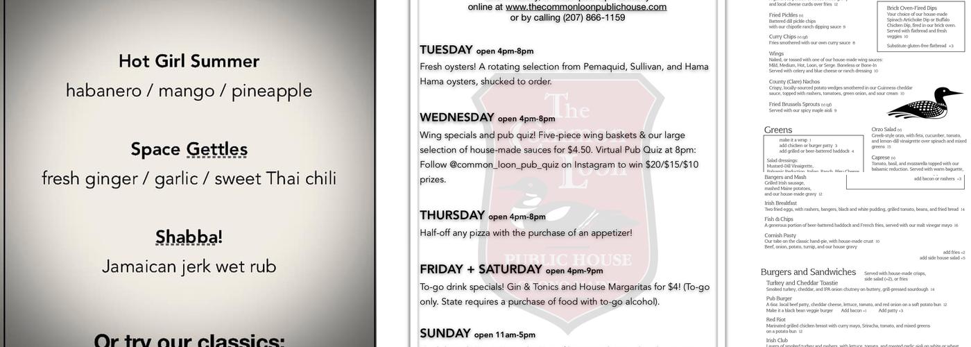 The Common Loon Menu