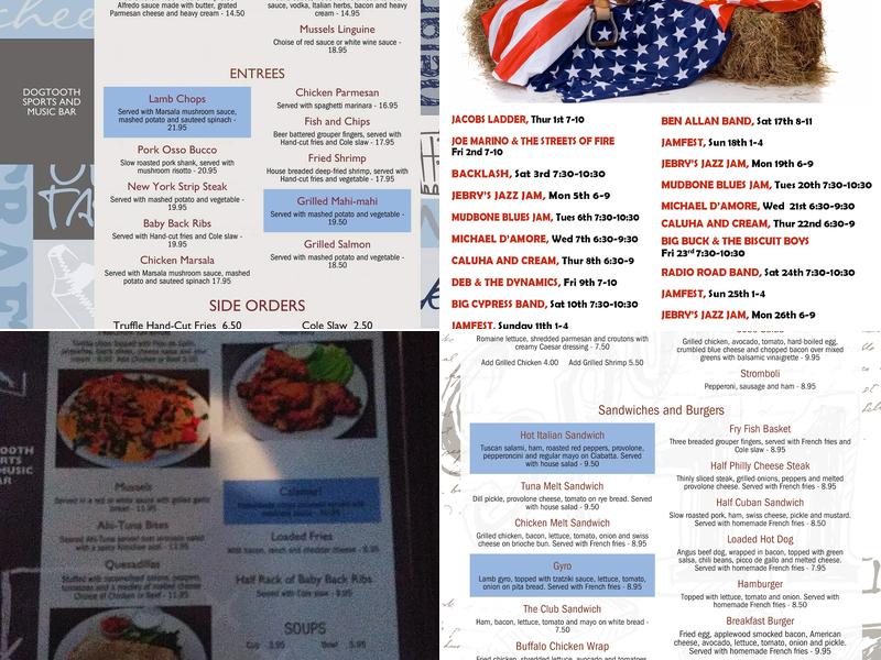 Dogtooth Sports and Music Bar Menu
