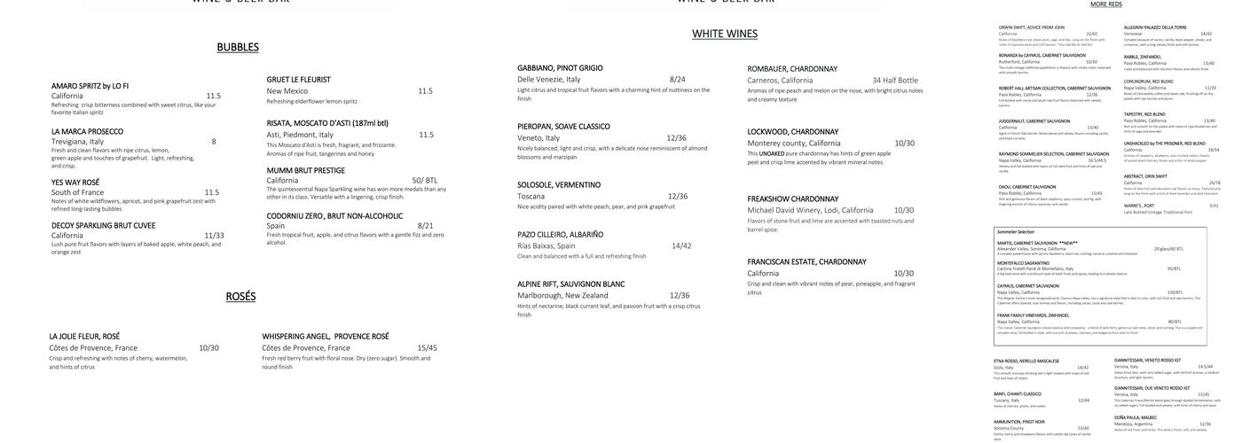The Fountainhead Wine & Beer Bar Menu