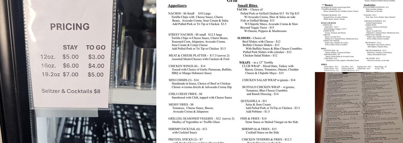 Three Canyon Beer and Wine Garden Menu