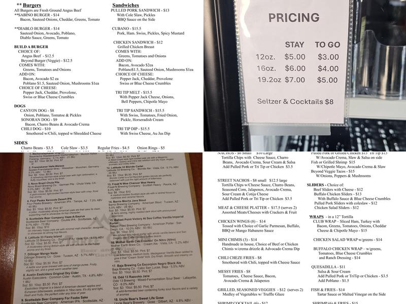 Three Canyon Beer and Wine Garden Menu