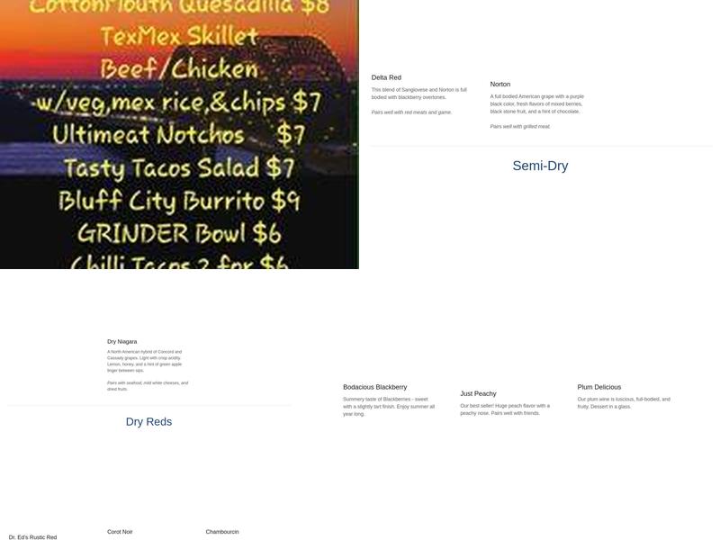 Delta Blues Winery Menu