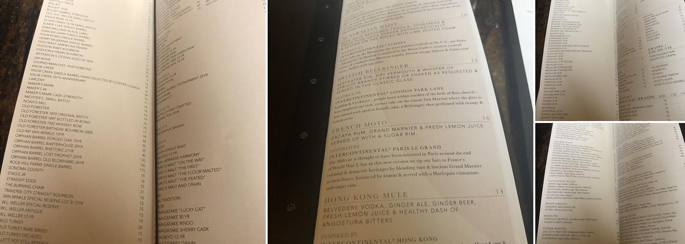 The Copper Lounge Menu