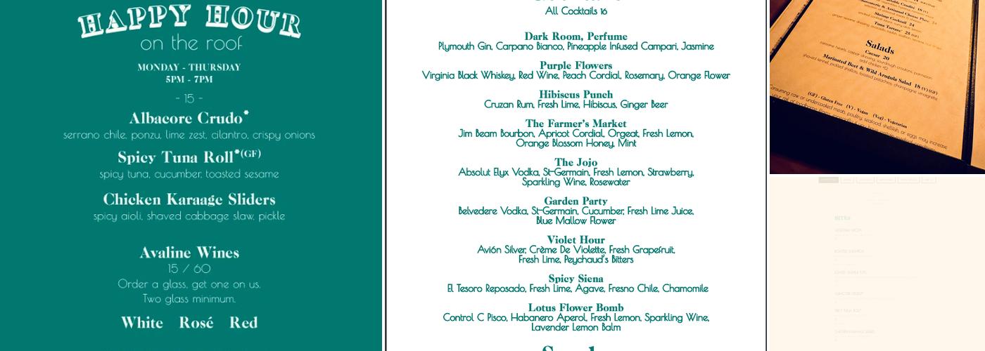 Harriet's Rooftop Menu