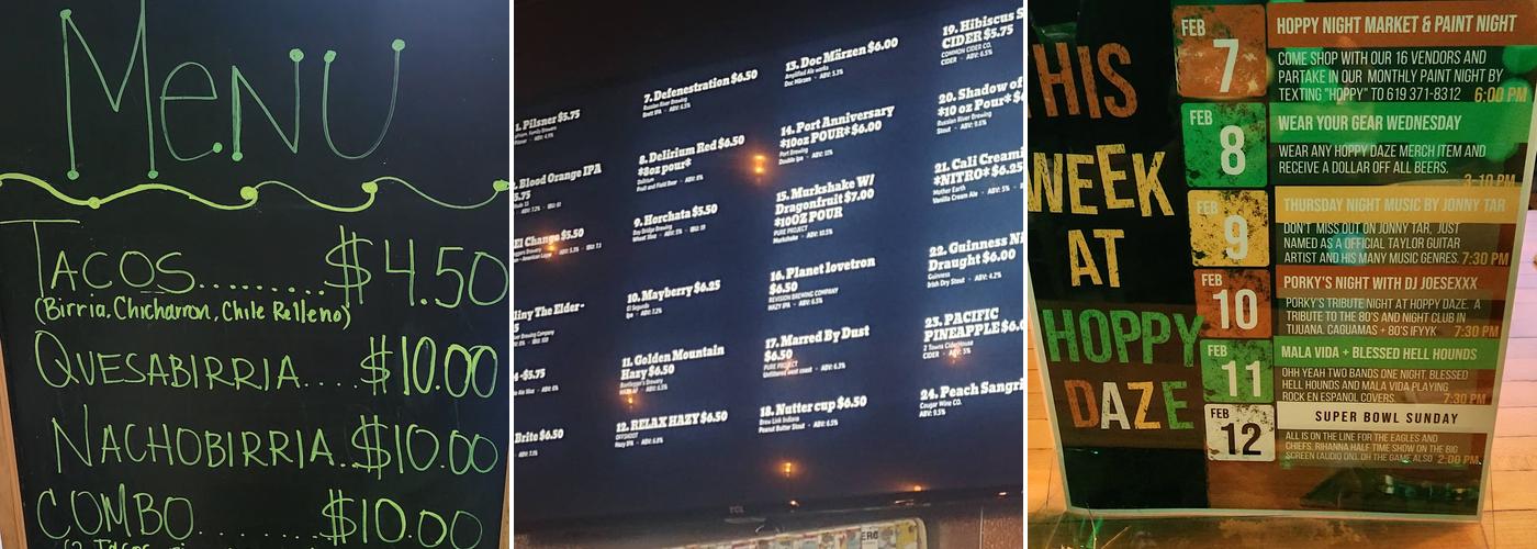 Hoppy Daze Tap House Menu