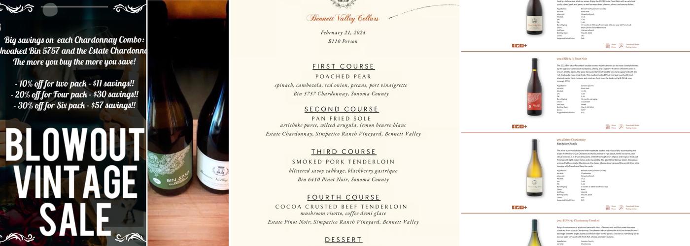 Bennett Valley Cellars Menu