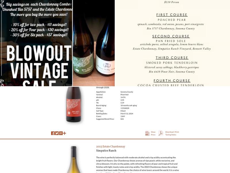 Bennett Valley Cellars Menu