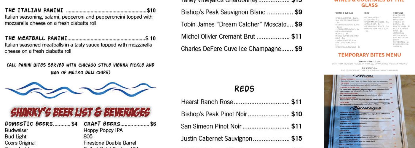 Beach Bums - Bevs & Bites Menu
