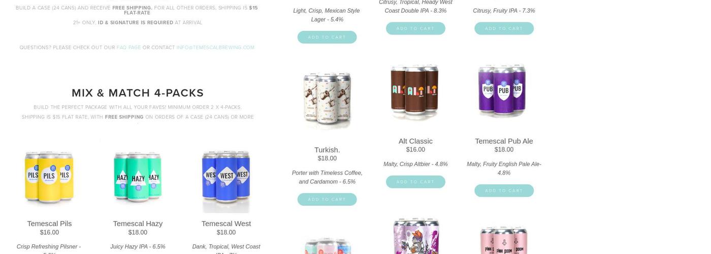 Temescal Brewing Menu