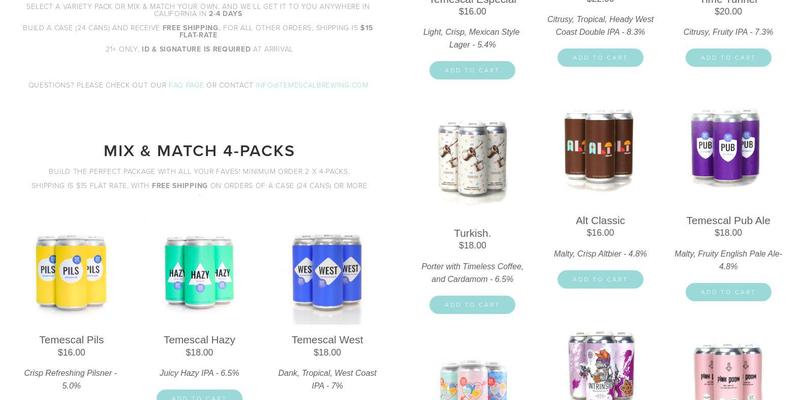 Temescal Brewing Menu