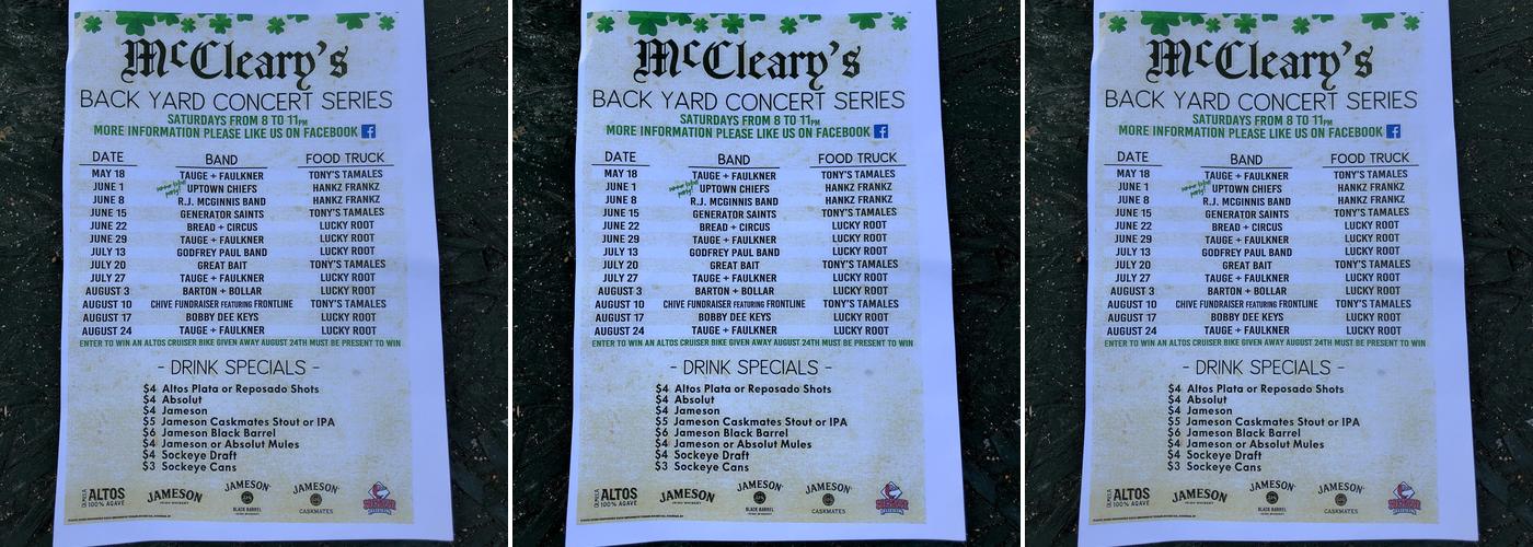 McCleary's Pub State Menu