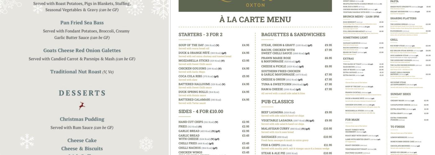 The Queens Arms Oxton Menu