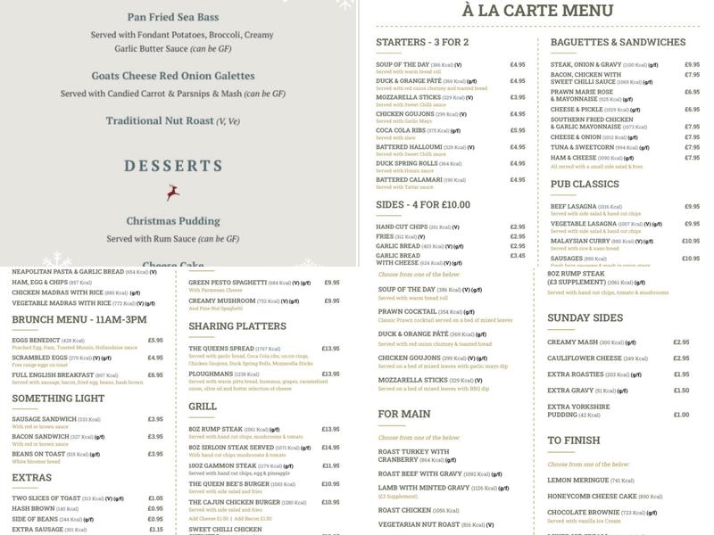 The Queens Arms Oxton Menu