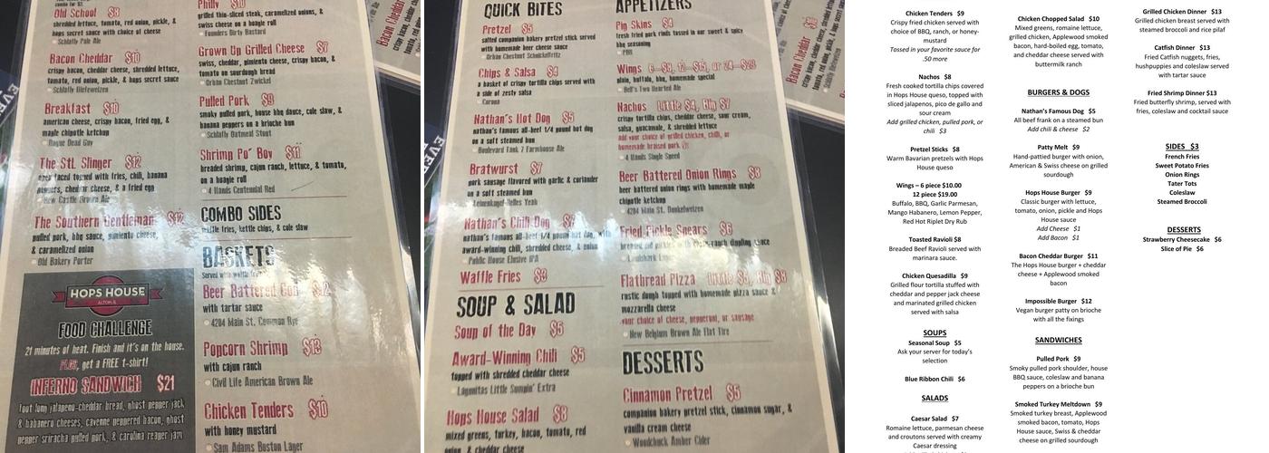 Hops House Menu