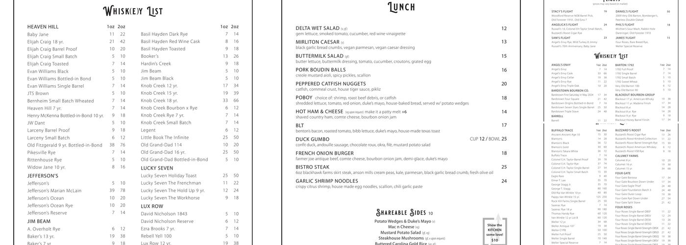 North of Bourbon Menu