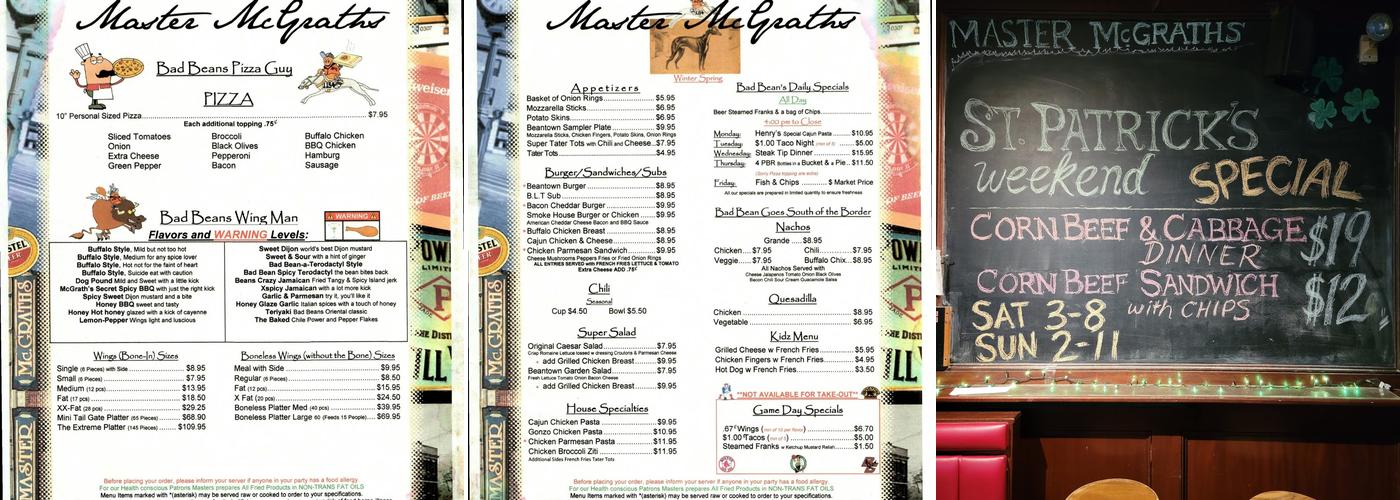 Master McGrath's Menu