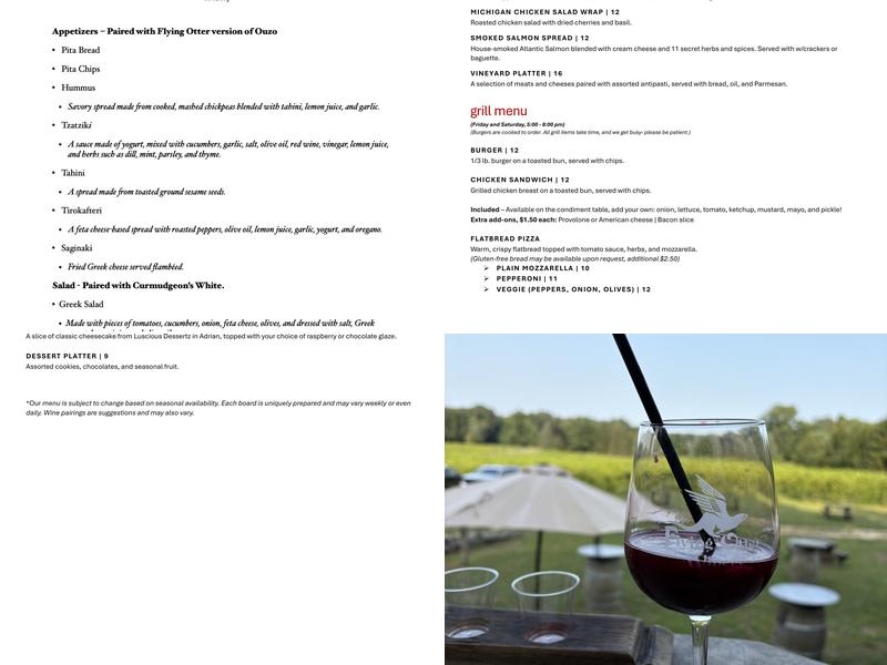 Flying Otter Vineyard & Winery Menu