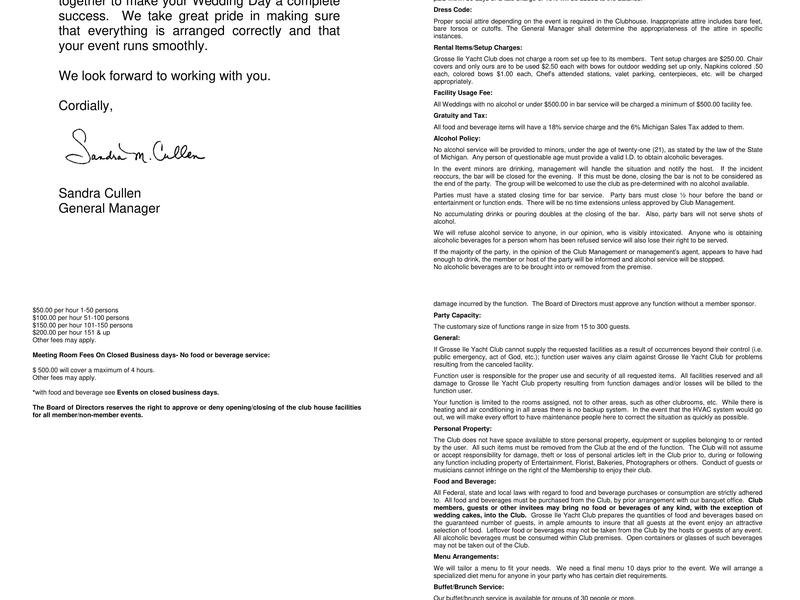 Grosse Ile Yacht Club Menu