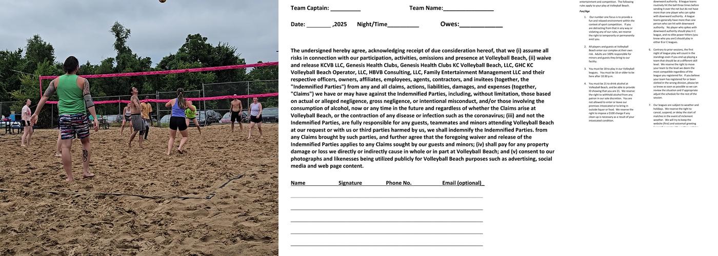 Volleyball Beach Menu