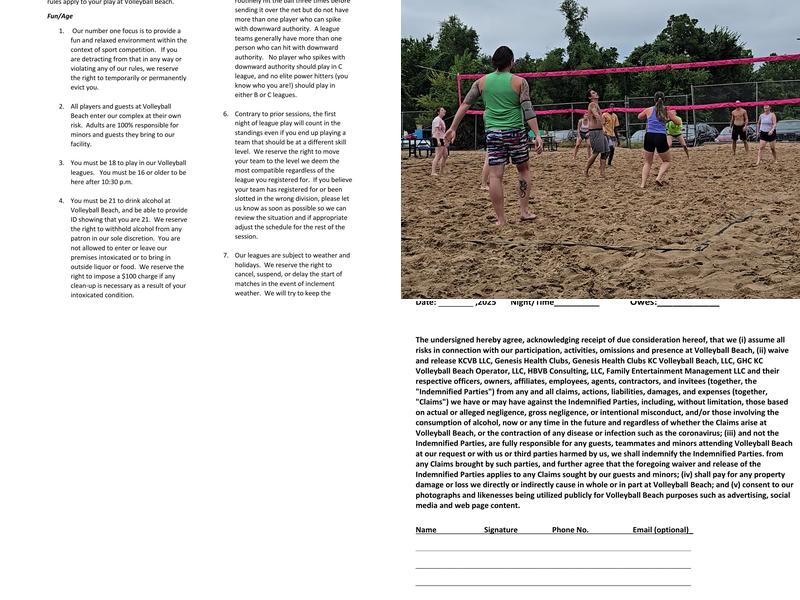 Volleyball Beach Menu