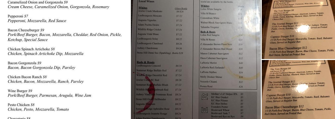 The Wine Journal Menu
