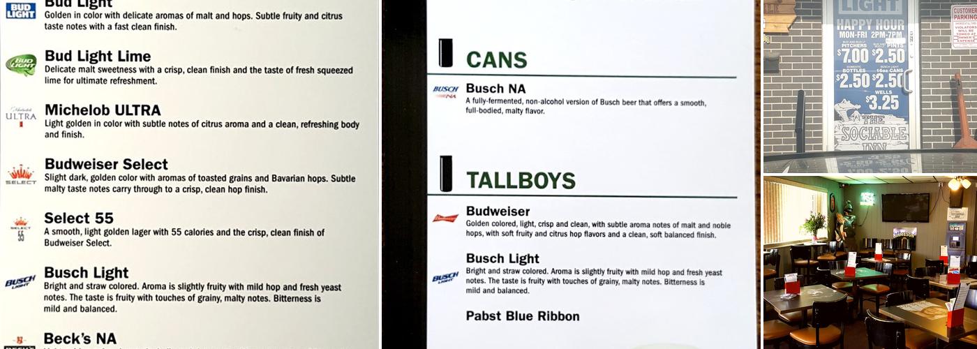 The Sociable Inn Menu