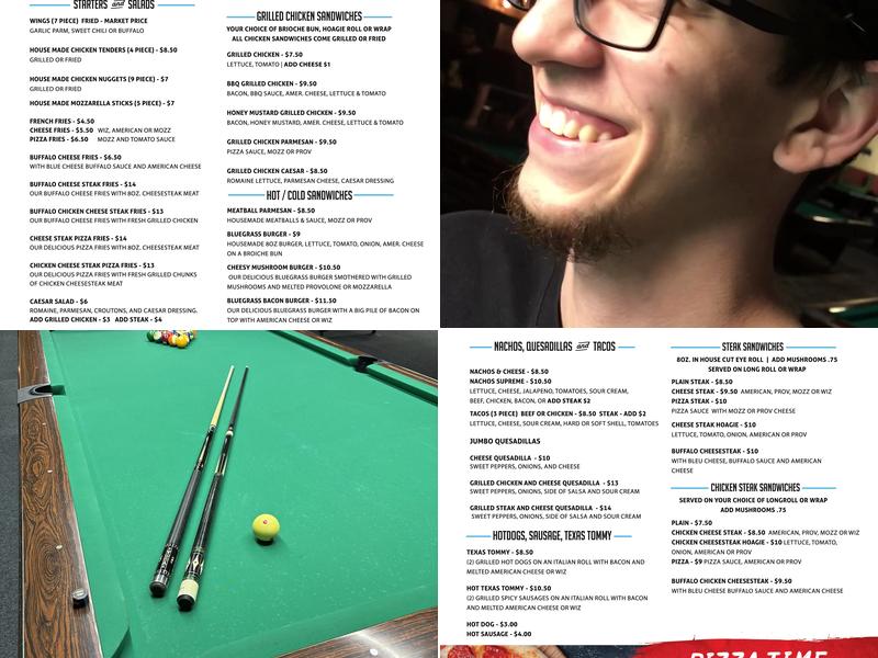 Bluegrass Billiards Menu