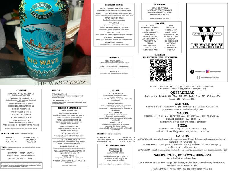 The Warehouse Menu