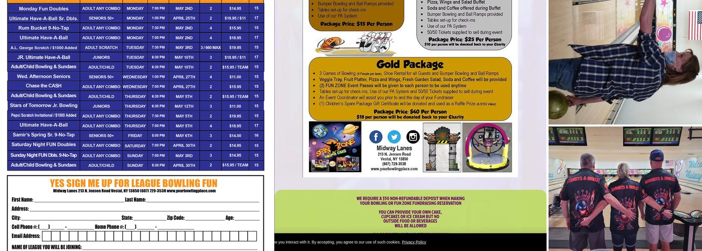 Midway Lanes and Fun Zone Entertainment Center Menu