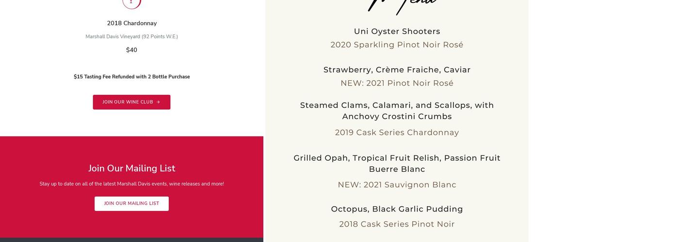 Marshall Davis Wine Menu