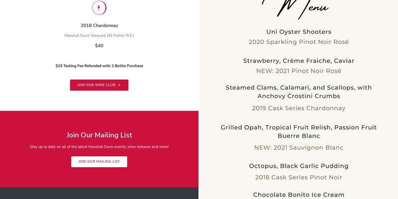 Marshall Davis Wine Menu