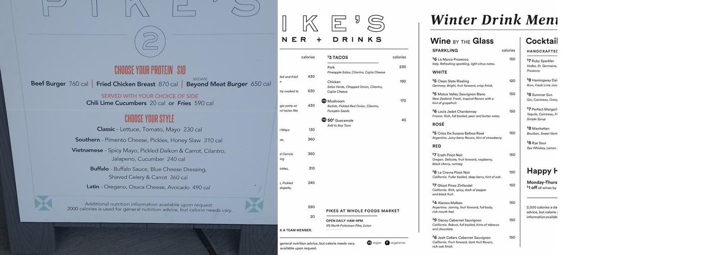 Pike's Dinner & Drinks Menu