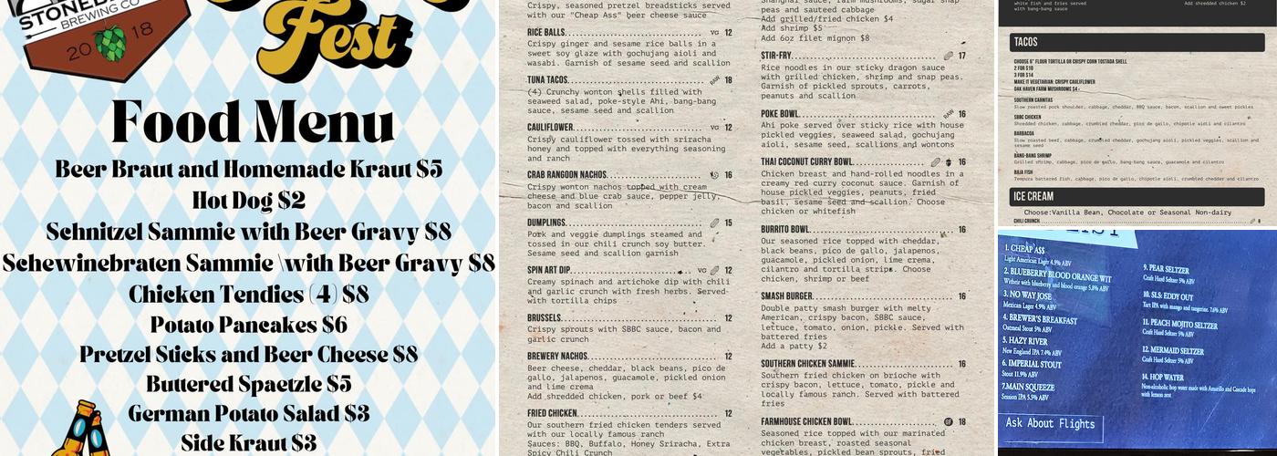 Stone Bridge Brewing Company Menu