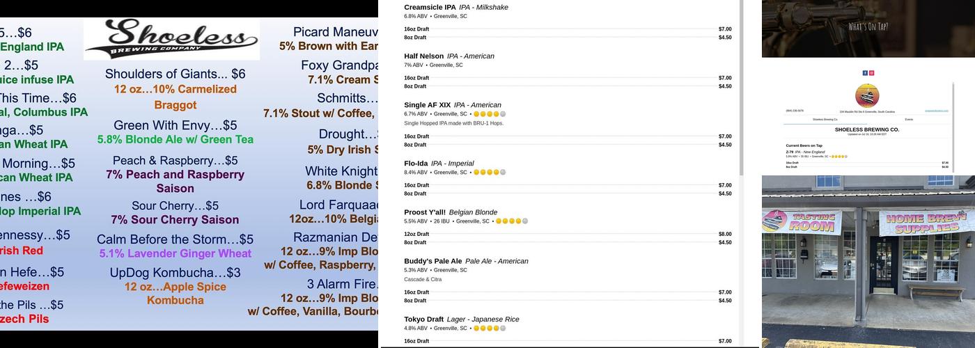 Grape & Grains/ Shoeless Brewing Co. Menu