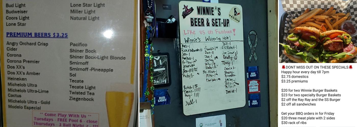 Winnies Watering Hole Menu