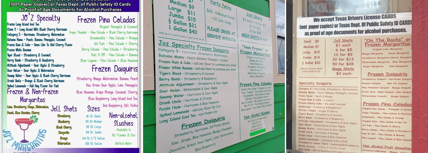 Jo’z Margaritas & More To Go Menu