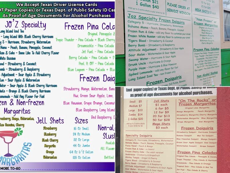 Jo’z Margaritas & More To Go Menu