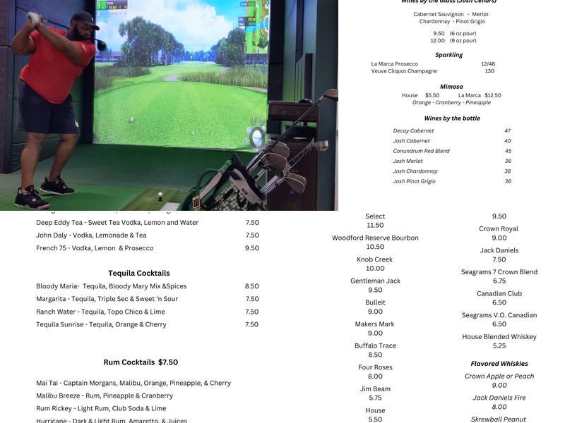Swing Zone Golf Menu