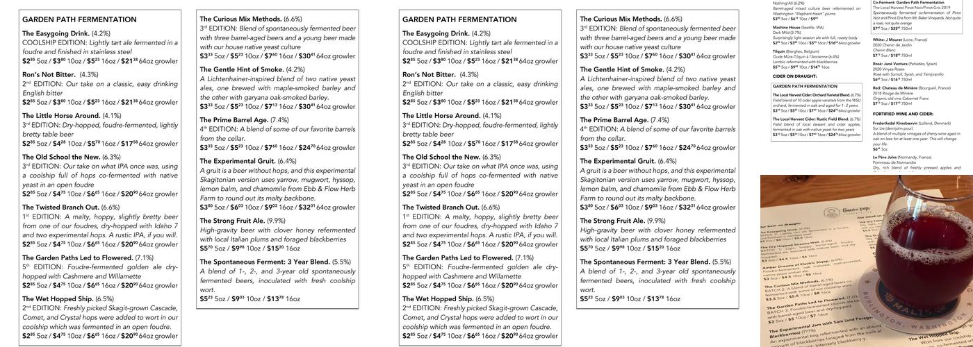 Garden Path Fermentation Menu