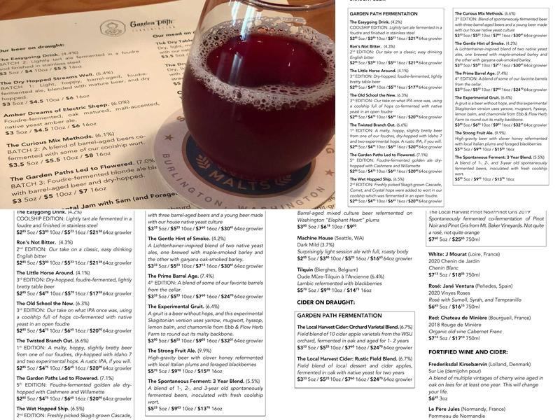 Garden Path Fermentation Menu
