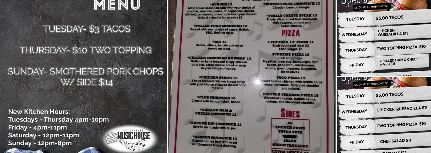 St. Charles Music House Menu
