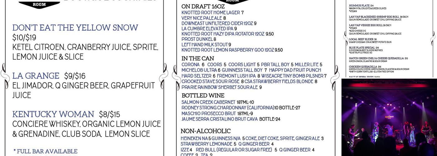 The Caribou Room Menu