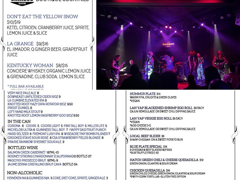 The Caribou Room Menu