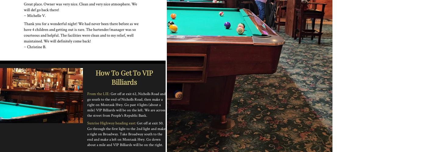 VIP Billiards Menu