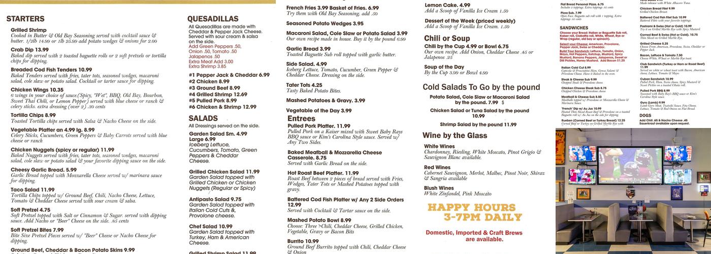 Triple Nines Bar and Billiards Menu